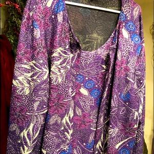 Catherine’s dress top with faux jacket and beaded trim. 5X purple w/pattern